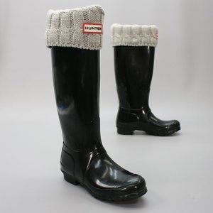 Hunter Ladies 6 Original Tall Wellington Gloss Black Rain Boots Removable Liner